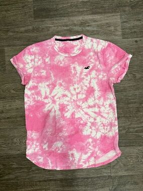Hollister Pink & White Tie-Dye Crew Tee